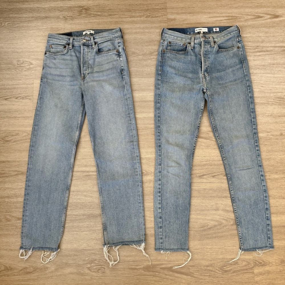 re/done blue wash high waisted raw edge trim denim jeans pants bottoms bundle